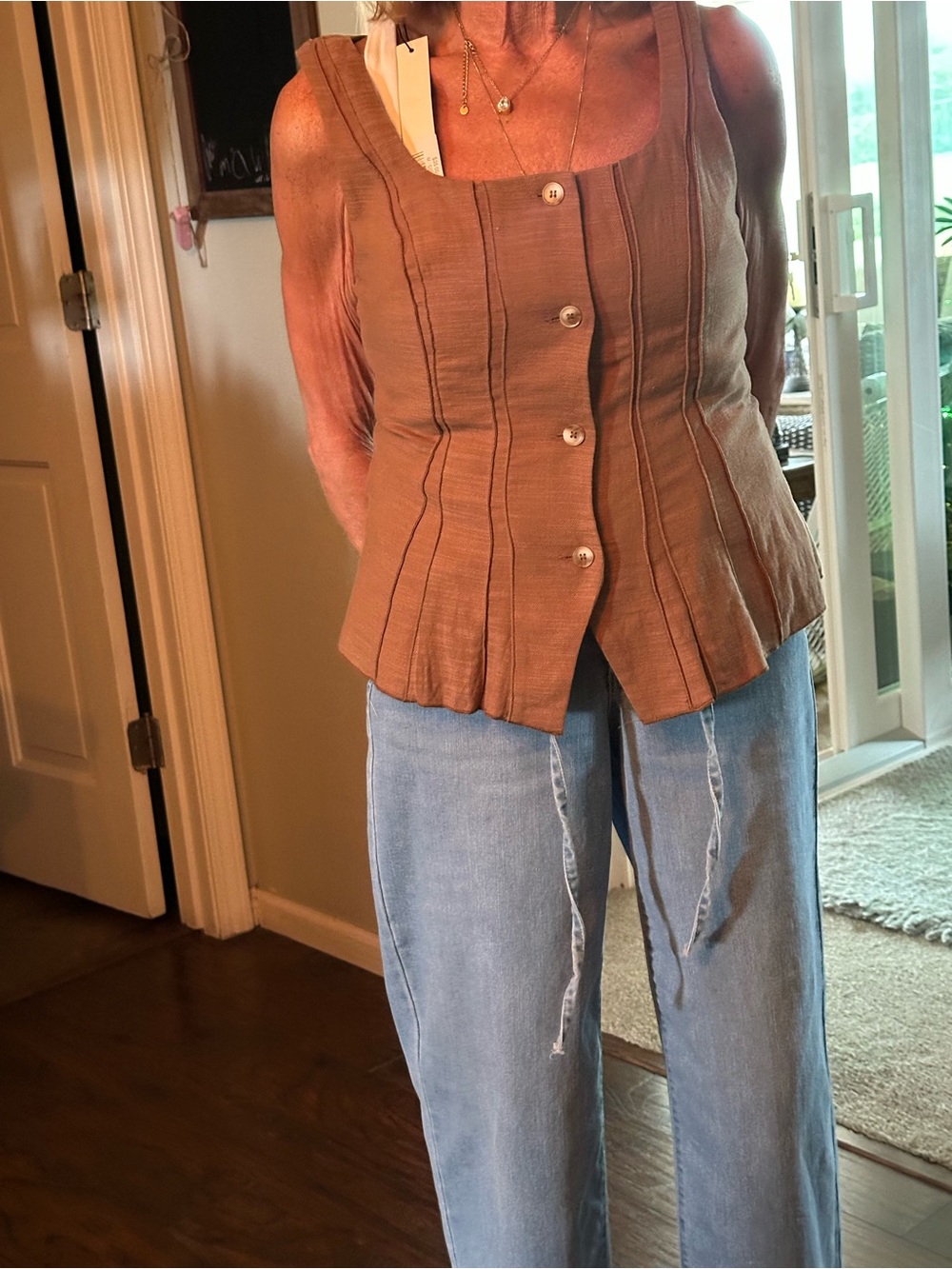Mustard Seed NWT Camel tailored corset vest button front M